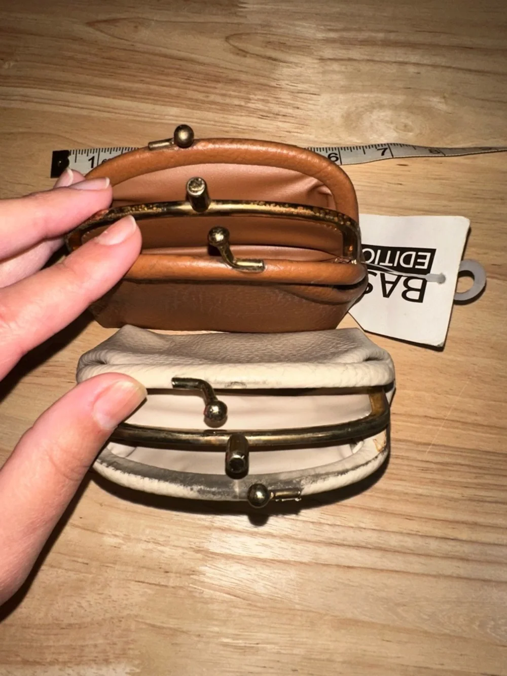 Vintage Vegan leather kiss lock coin purse set